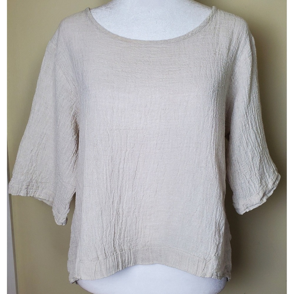 Luukaa Clair Crop Top High Low‎ Hem Size 8 Lagenlook Crinkle Crepe Gauze Coastal